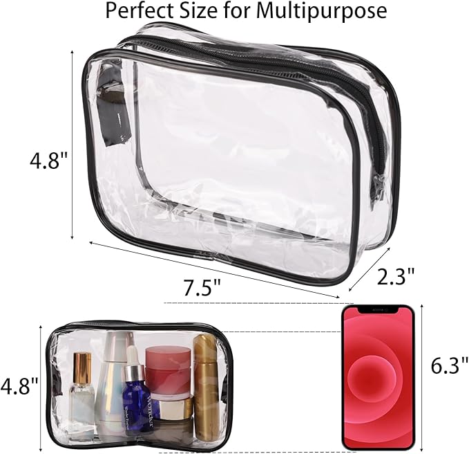Tbestmax 10 Pcs Clear Cosmetic Bags Small Makeup Bags Portable Waterproof Travel Toiletry Bags Organizer Black, 7.5"x 4.8"x 2.3"