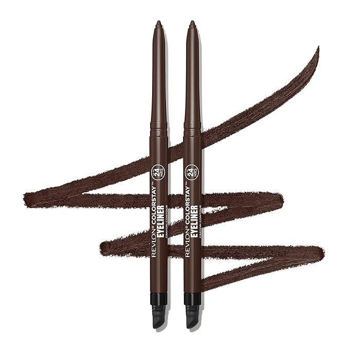 Revlon ColorStay Pencil Waterproof Eyeliner, Smudge-Proof, Eye Makeup with Built-In Sharpener, Stocking Stuffer for Women, 202 Black Brown, 2 pack