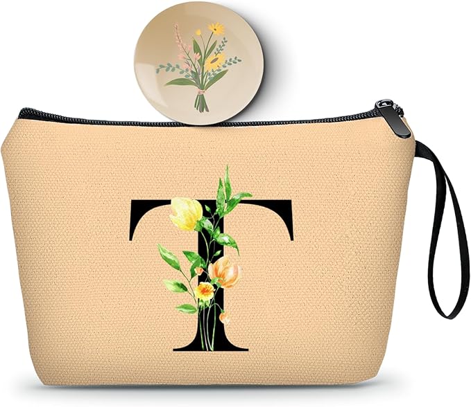 Women Birthday Unique Bride to be Bridal Shower Initial Gifts for Mom Sister Friend Her Teacher Aunt Makeup Cosmetic Bag with Mirror Mothers Day Christmas Graduation T