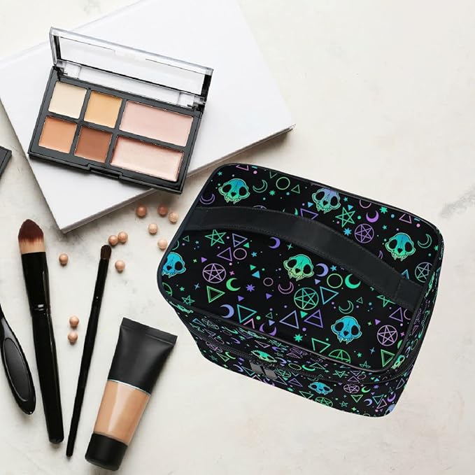 Goth Makeup Bag, Gothic Skull Makeup Organizer Bags Toiletry Bag Box Travel Cosmetic Bag Make Up Train Case for Women Teen Girl Ladies