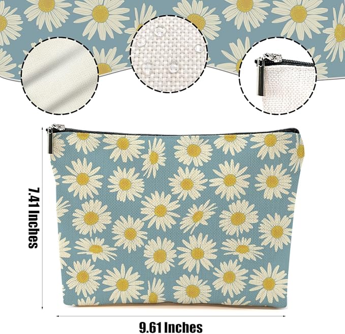 4 Packs Daisy Flowers Makeup Bag Daisy Gifts Floral Wildflower Cosmetic Bag Friend Friendship Gifts for Women Girls Sister Botanical Travel Organizer Zipper Pouch Christmas Thanksgiving Birthday Gift