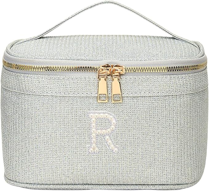 EURYNOME Makeup Bag with Custom Letter R, Water-Resistant Travel Organizer Pouch, (8.3x5.1x5.1 Inch) Cosmetic Case for Women