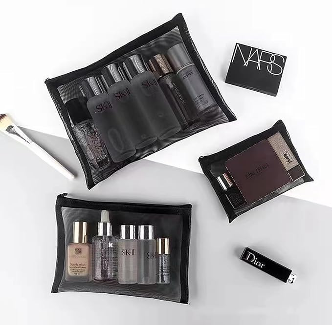 OZY 20Pieces Nylon Mesh Cosmetic Bags Zippered,Portable Organizing Pouches for Travel,Toiletries Bag for Women and Men (Black)