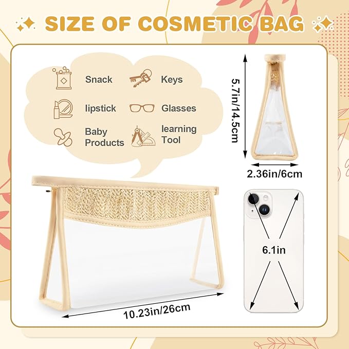 Personalized Initial Letter Bag Boho Straw Clear Makeup Bag,Small Cute Chenille Varsity Letter Pouch With Zipper,Beach Travel Toiletry,Portable Monogrammed Cosmetic Bag for Women Girls
