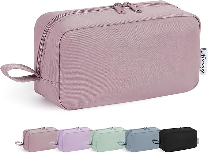Narwey Cute Makeup Bag Small Toiletry Bag Travel Cosmetic Bag Organizer Make Up Bags with Organized Pockets for Women (Dusty Rose, Large)