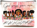 Cute Makeup Bag for Purse Canvas Waterproof Funny Cosmetic Bags for Women Zipper Travel Toiletry Pouch-African American Women Makeup Bags