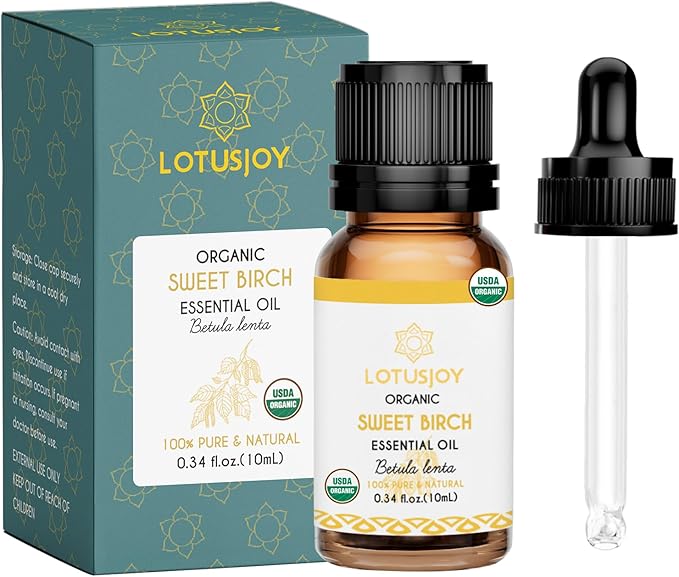 Organic Birch Essential Oil 0.34 Fl Oz, 100% Pure Birch Oil for Aromatherapy, Massage, DIY & Skin Care, 10ml Amber Bottle with Dropper