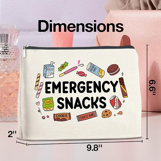 Snack Lover Gifts for Women, Foodie Gifts Makeup Bag, Emergency Snacks Zipper Makeup Pouch