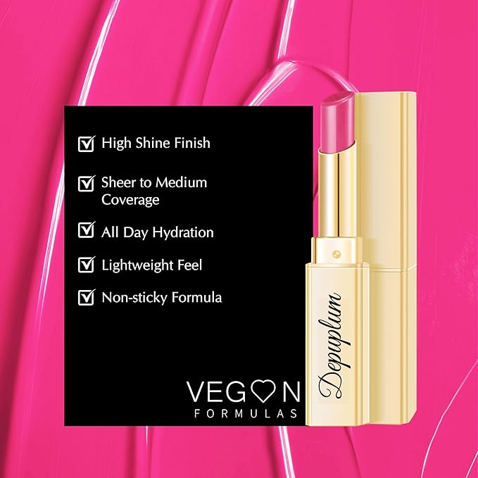 Pink Lipstick for Women Hydrate Glossy Lipstick Moisture Lip Gloss Sheer-Medium Coverage Hot Pink Shine Tinted Lip Balm for Dry Lips, DM89 Hot Pink