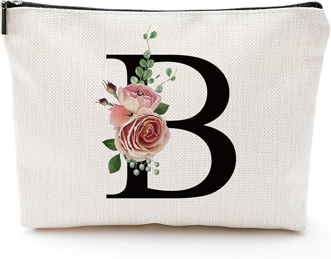Initial A-Z Personalized Letter Makeup Bag, Monogrammed Bridesmaid Gifts/Presents Cosmetic Bag, Portable Stationery Storage Organizer Pouch, Friendship Love Travel Makeup Bags