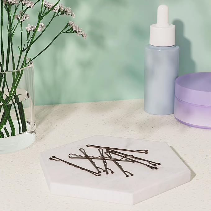 Amazon Basics No Slip Bobby Pins, 48 count, Brunette Brown, High Gloss Bobby Pins for Pain Free, Comfortable, All-Day Styling and Up Dos. For All Hair Types