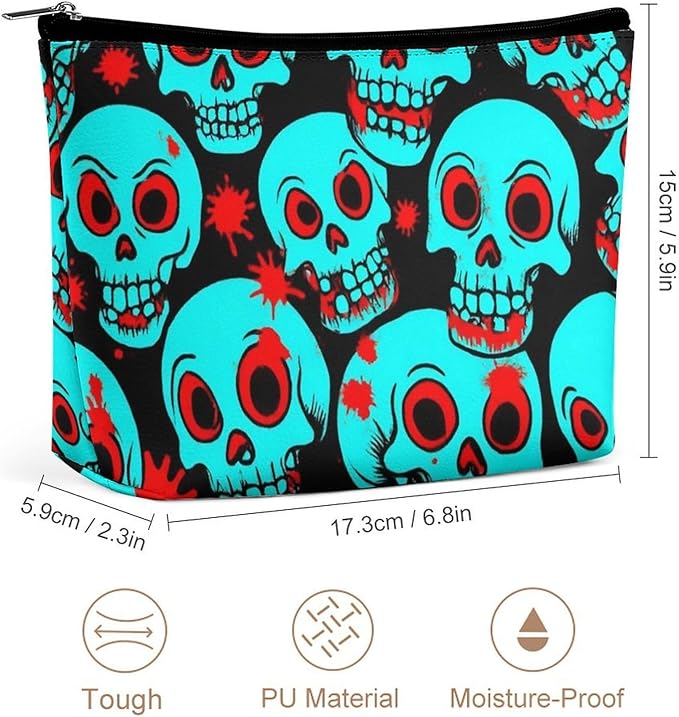 Women's Fashion Zipper Cosmetic Case, Portable Makeup Case, Personality Toiletry Bag, Travel Cosmetic Toiletry Bag Halloween Cool Red Blood Zombie Skull