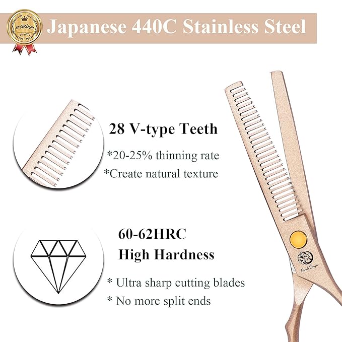 Purple Dragon 5.5 inch Hair Cutting Scissors Set with Razor, Leather Scissors Case, Barber Hair Cutting Shears Hair Thinning/Texturizing Shears for Professional Hairdresser or Home Use (Rose Gold)