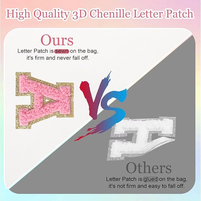 Small Personalized Letter Makeup Bag, Cute PU Leather Chenille Letters Cosmetic Bag Travel Makeup Pouch, Preppy Travel Organizer Zipper Pouch for Women&Girls（WhitePink-B）