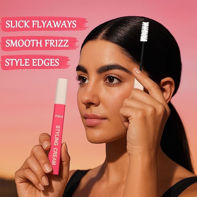 FUNAN Styling Cream for Hair, Hair Cactus Fruit 3-in-1 Styling Cream with Taming Wand for Flyaways, Frizz Control, Edge Styling, No Flaking, Slick Back Hair Products for All Hair Types 0.6 oz