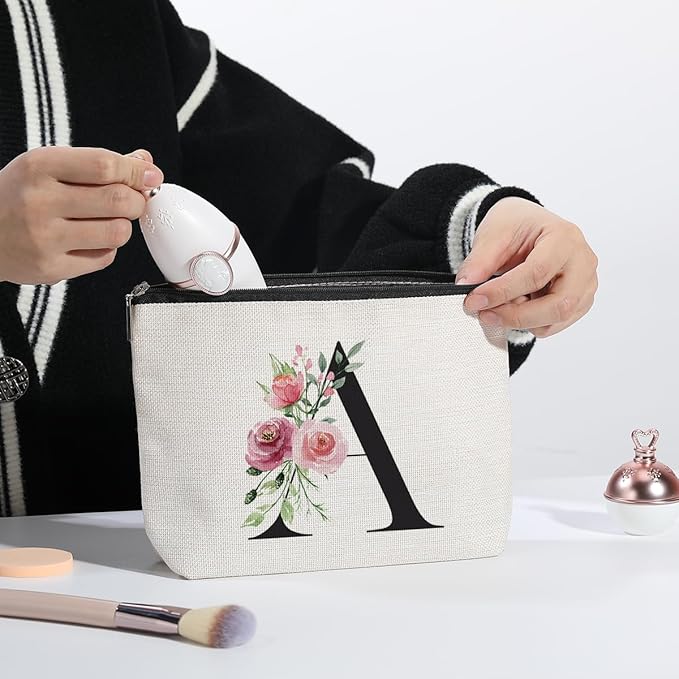 Initial Make up Bag, Personalized Gifts for Women, Bridesmaid Gifts, Birthday Gifts for Women Mom, Gifts for Best Friend, Bride Bridesmaid Cosmetic bag (Letter A)