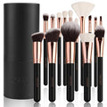docolor Makeup Brush Set Professional, 15 PCS Black Wood Handle Makeup Brushes, Premium Cruelty-Free Synthetic Fiber Hair, Travel Make up Brushes Set with Case