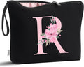 Vavabox A-Z Personalized Makeup Bag, Birthday Gifts for Women Mom, Gifts for Best Friend, Bride Bridesmaid Cosmetic bag (R, Black)