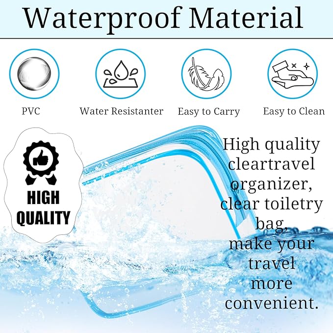 6 Pieces Large Clear Makeup Bags Bulk TSA Approved Toiletry Bag for Travel Transparent PVC Clear Cosmetic Pouch with Zipper, Waterproof Plastic Organizer Case for Carry-on Travel Essentials