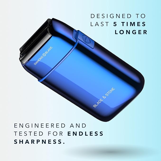 Blade & Stone PS501 Foil Shaver for Men – Dual Foil Cordless Shaver with Graphene-X Blades and 8000 RPM Digital Motor – All-Metal, Rechargeable Wet and Dry Razor – Big Blue