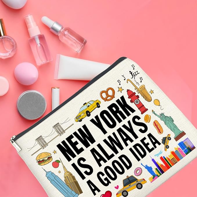 New York Travel Gifts Makeup Bag - New York Lovers Cosmetic Bag with Zipper