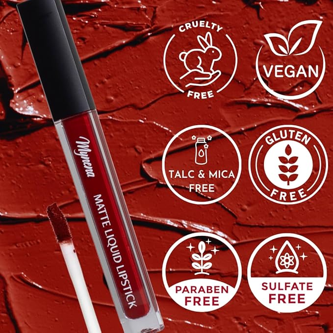 Mynena Red Long Lasting Lipstick for Women Waterproof & Transfer-Proof | Hydrating with Shea Butter | Bold Pigment Intense Matte Color Lip Stain | Talc-Free & Vegan Product that Performs | Elle