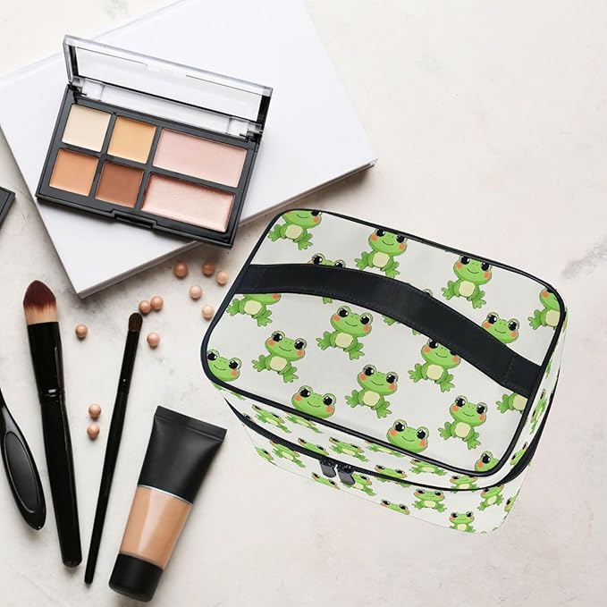 MNSRUU Makeup Bags, Frog Cute Makeup Organizer Bags Toiletry Bag Box Travel Cosmetic Bag Make Up Train Case for Women Teen Girl Ladies