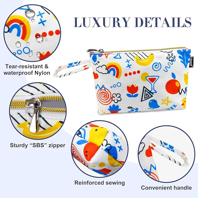 Gloppie Small Makeup Bag Cosmetic Bag for Purse Cute Makeup Pouch White