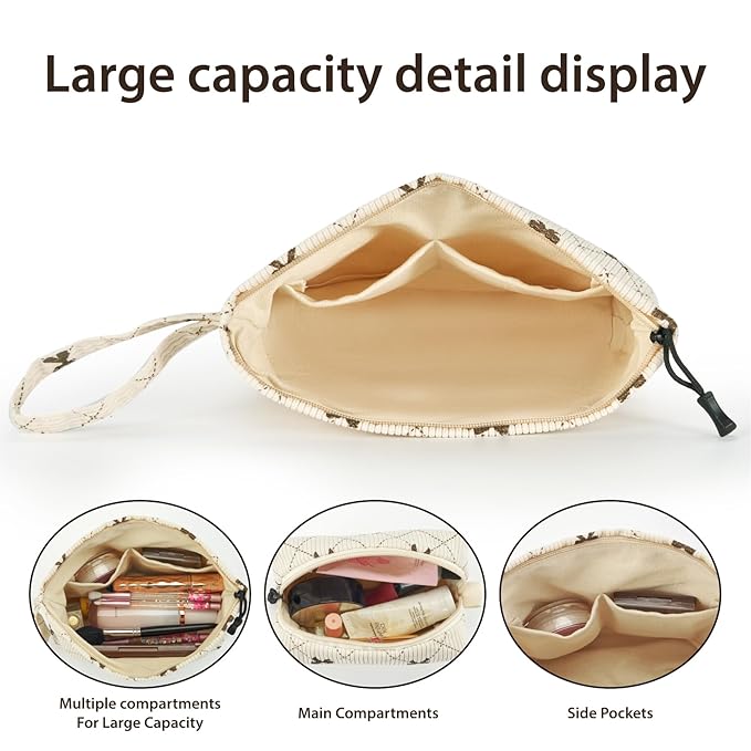 Small Makeup Bag with Pocketes and Zipper Corduroy Makeup Pouch for Purse Travel Corduroy Cosmetic Organizer Toiletry bag for Women