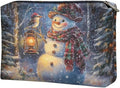 COEQINE Snowman Purse Organizer Pouches Makeup Brush Pouch for Women Travel Cute Cosmetic Bag with Zipper Small Lipstick Storage Toiletry Bags for Holiday Christmas Birthday Gifts