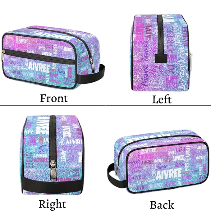 Personalized Name Toiletry Bag, Large Travel Cosmetic Bag Portable Makeup Organizer Bag for Women Bathroom Shower Essentials, Gradient Purple Blue Glittering