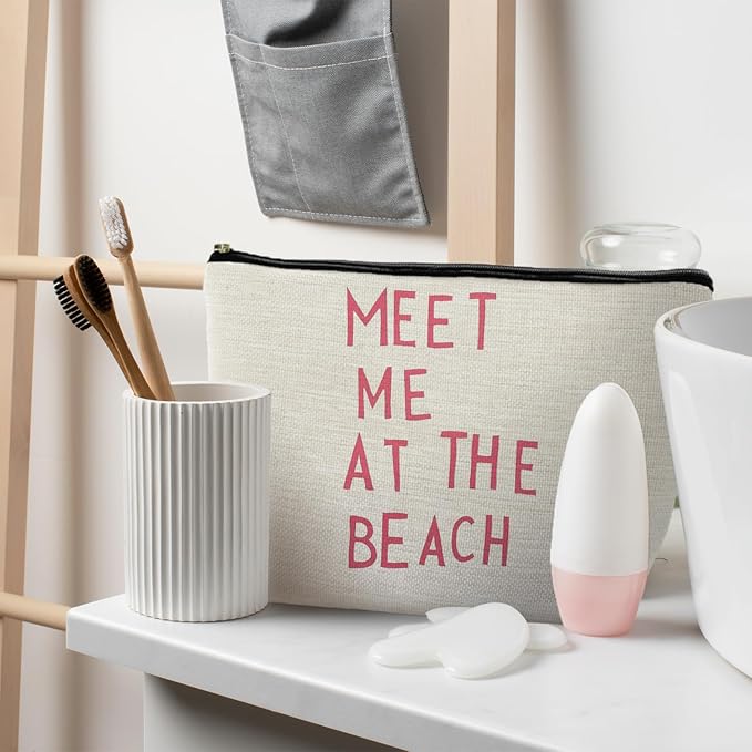 Beach Makeup Bag, Cosmetic Bags, Meet Me at the Beach, Beach Gifts for Women, Travel Makeup Pouch