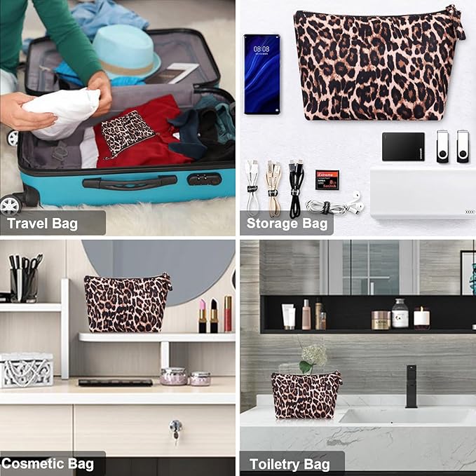 Makeup Bags for Purse Zipper Cosmetic Pouch Large Travel Make Up Organizer Tool Pouch for Women, Leopard