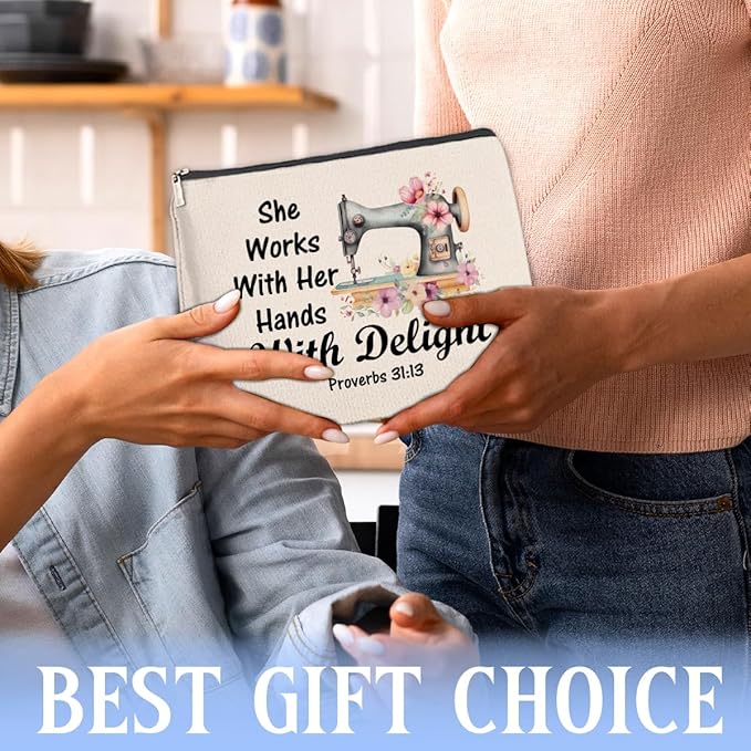 Sewing Gifts Makeup Bag, Quilting Gift for Quilters Sewing Lover, Inspirational Hostess Gifts for Women Mom Grandma Birthday Christmas Zipper Cosmetic Bag Travel Toiletry Pouch for Purse