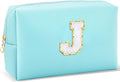 Gifts for Girls Initial Makeup Bag Personalized Cosmetic Bag with Zipper Cute Travel Toiletry Bag Waterproof PU Preppy Makeup Pouch Birthday Gift for Teen Girls Women(Blue J)