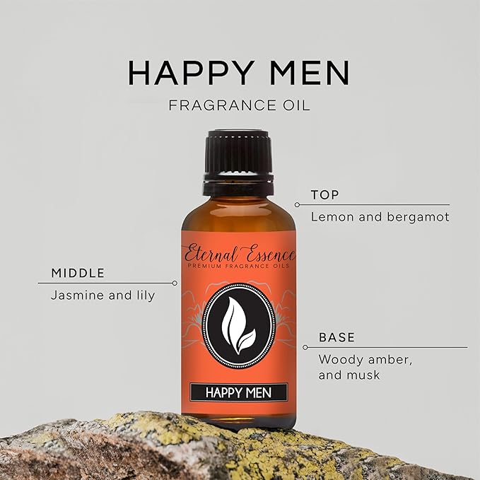 Eternal Essence Oils Happy Men 30ml Premium Fragrance Oil - for Candle, Soap Making, Aromatherapy, Diffusers, Home Care, & Humidifiers