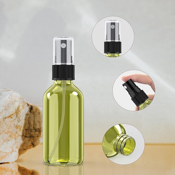 Wedama 4 oz Mini Glass Spray Bottles, Empty Small Spray Bottles with Funnel Dropper, Fine Mist for Hair, Travel, Plants, Cleaning Solutions and Skin Care (4 Pack Olive Green)