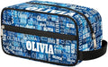 Custom Name Makeup Bag Travel Bag, Toiletry Bag Travel Large Capacity Cosmetic Container Organizer for Shampoo, Blue Geometric Pattern