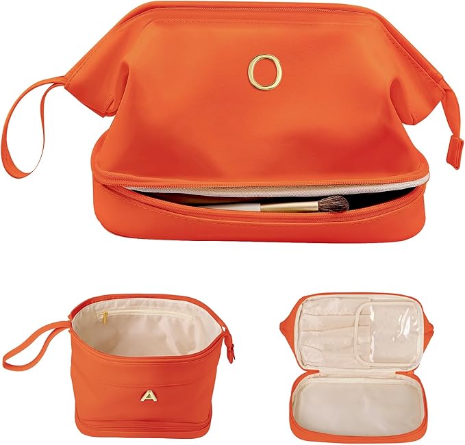 Graduation Gifts for Her Girls-Makeup Bags, Friend Gifts, Double Layer Cosmetic Bag with Makeup Brush Organizer, Waterproof, PU Leather Travel Toiletry Bag, Birthday Gifts for Girls