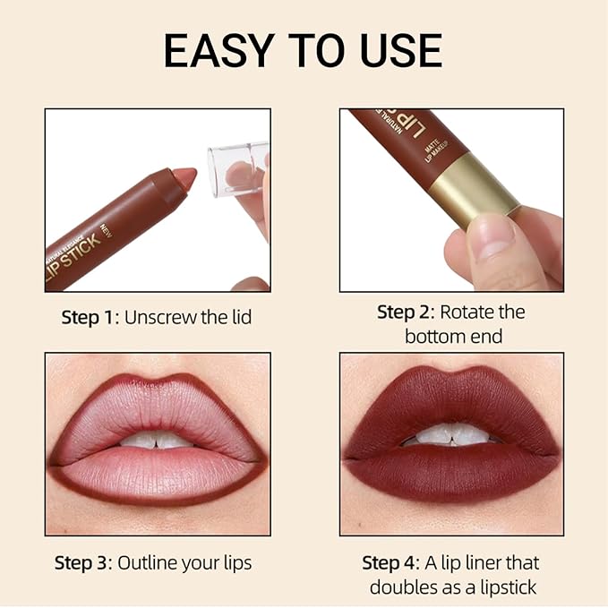 Erinde Matte Lipstick Crayon for Women, Berry Red Wine 24 Hour Lipstick Lip Liner Pencil, Neutral Lip Stick Long Lasting Waterproof, Vegan & Cruelty-Free, 05