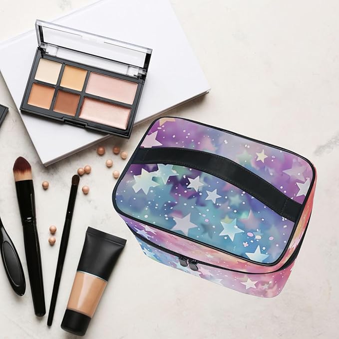 MNSRUU Makeup Bags, Starry Sky Makeup Organizer Bags Toiletry Bag Box Travel Cosmetic Bag Make Up Train Case for Women Teen Girl Ladies