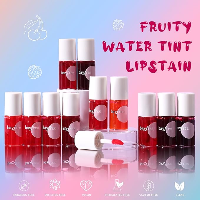 bayfree Lip Tint Stain, Long Lasting Korean Lip Stain Set, Non-sticky Waterproof Lightweight Lip and Cheek Tint, Moisturizing High Pigment Water Tint, Matte Finish Lip Tint
