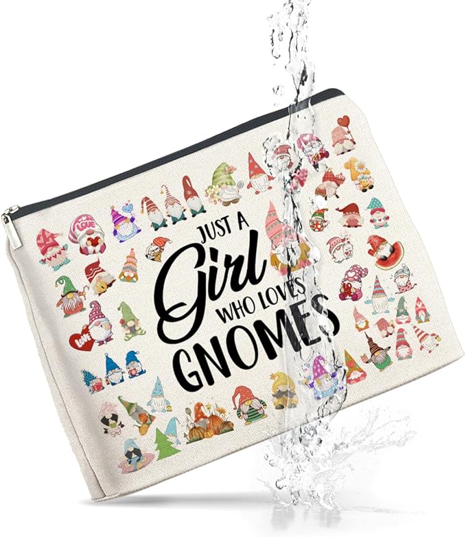 Gnome Lover Makeup Bag - Gifts for Women, Girl, Daughter, Sister, Bestie - Just a Girl Who Loves Gnomes Zipper Makeup Pouch