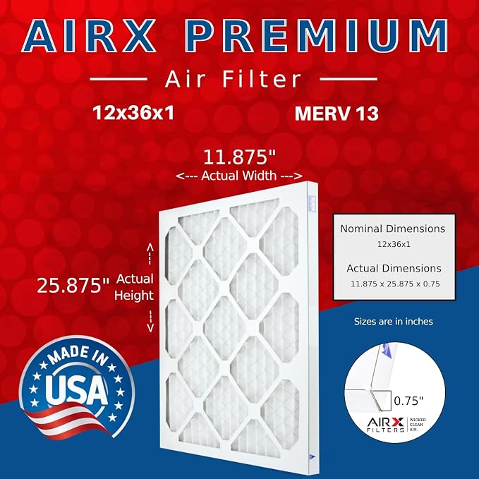 AIRX FILTERS WICKED CLEAN AIR. 12x36x1 Air Filter MERV 13 Electrostatic Pleated - Image 2