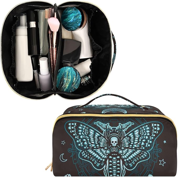 Makeup Organizer Bag, Gothic Skull Butterfly Travel Makeup Bags Makeup Vanity Case Large Capacity Rhombus Cosmetic Toiletry Bag for Girl Women Ladies