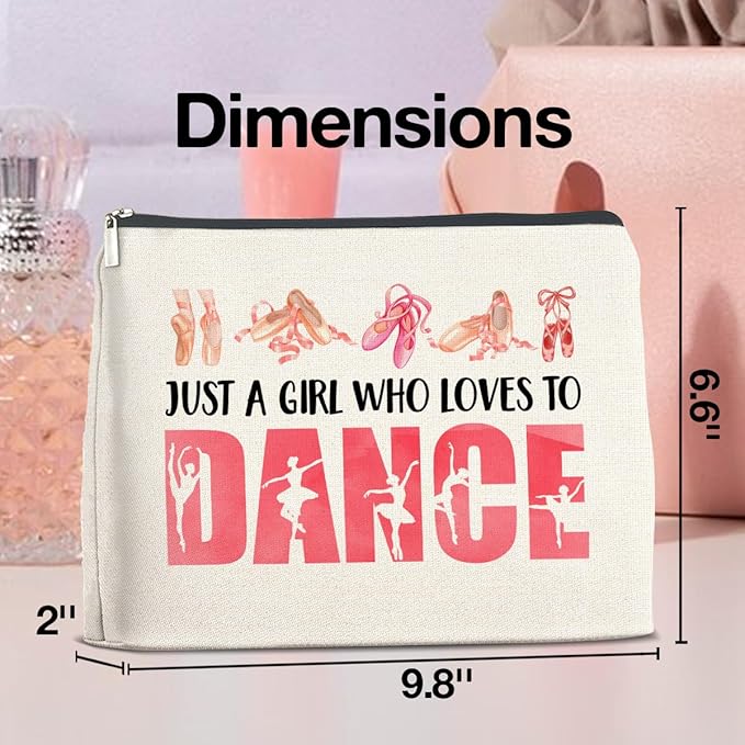 Dance Gifts Makeup Bag for Girls & Women Students & Dancers - Cosmetic Bag with Zipper for Dance Competition