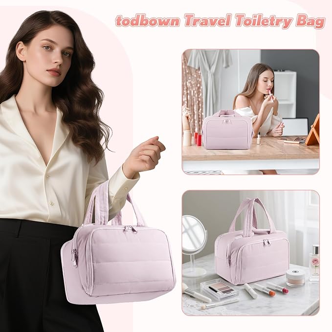 Travel Toiletry Bag:  Large Capacity, 4 Compartments, Wet/Dry Separation, Ultra-Soft Lightweight Fabric & Anti-Spill Design for Travel,Gym,Gift(11.8" L) (Soft Pink)
