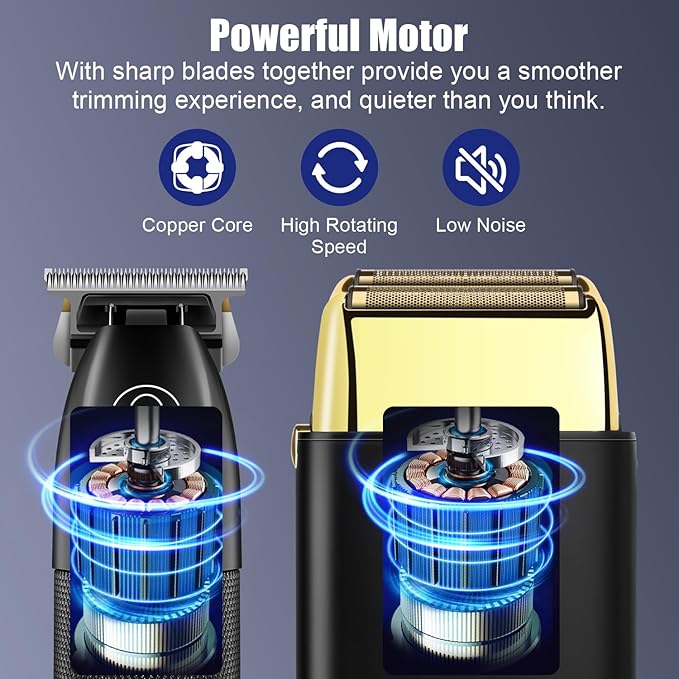 HIENA PRO Hair Trimmers and Foil Shaver for Men Kit,Men Professional Cordless Barbers Hair Clippers with LCD Display,Black Gold Zero Gapped Hair Trimmer, Double Foil Shaver