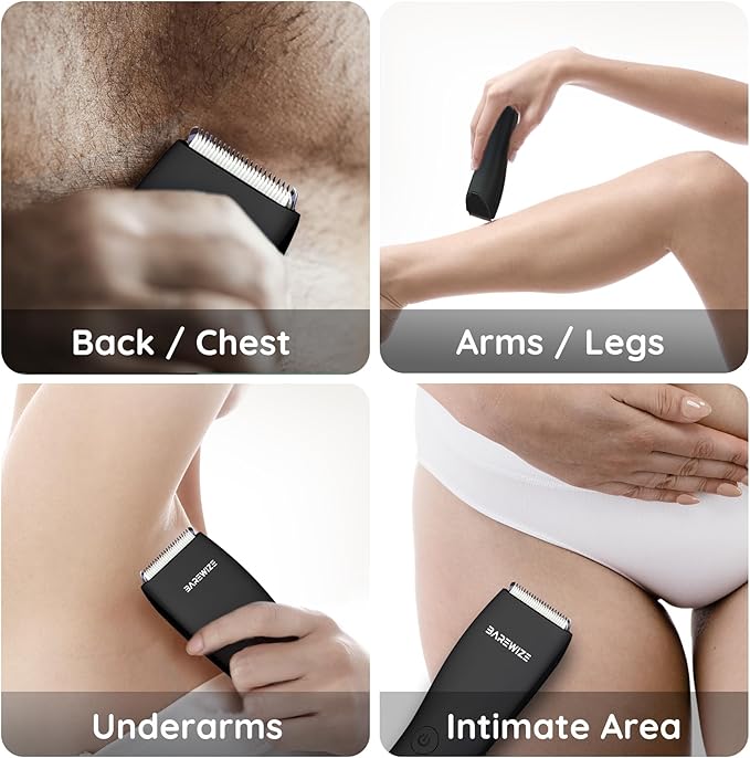 Body Hair & Pubic Hair Trimmer for Men | Waterproof, USB-C Rechargeable, LED Light, Replaceable Ceramic Blade, Electric Ball Shavers, Manscape Kit, Mens Personal Groomer (Black)