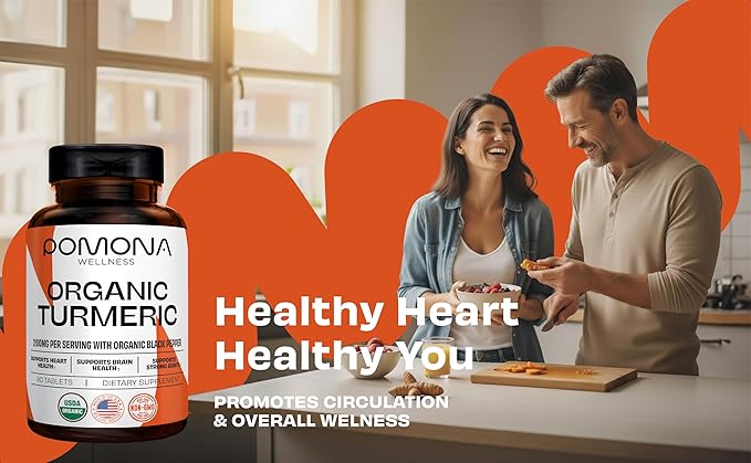 Pomona Wellness Organic Turmeric Supplement 2100 mg, USDA Organic, Non-GMO, Vegan, Turmeric Curcumin with Black Pepper for Absorption, for Joint Support and Immunity, 90 Tablets